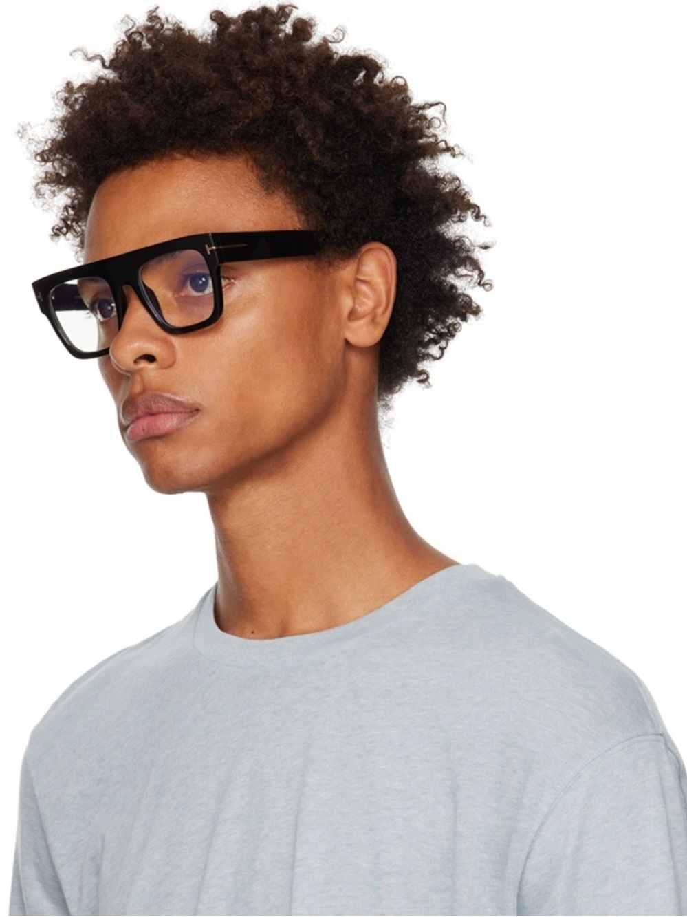 New Tom Ford Man’s Black Rectangle Clip-On Sunglasses with Amber Lenses
